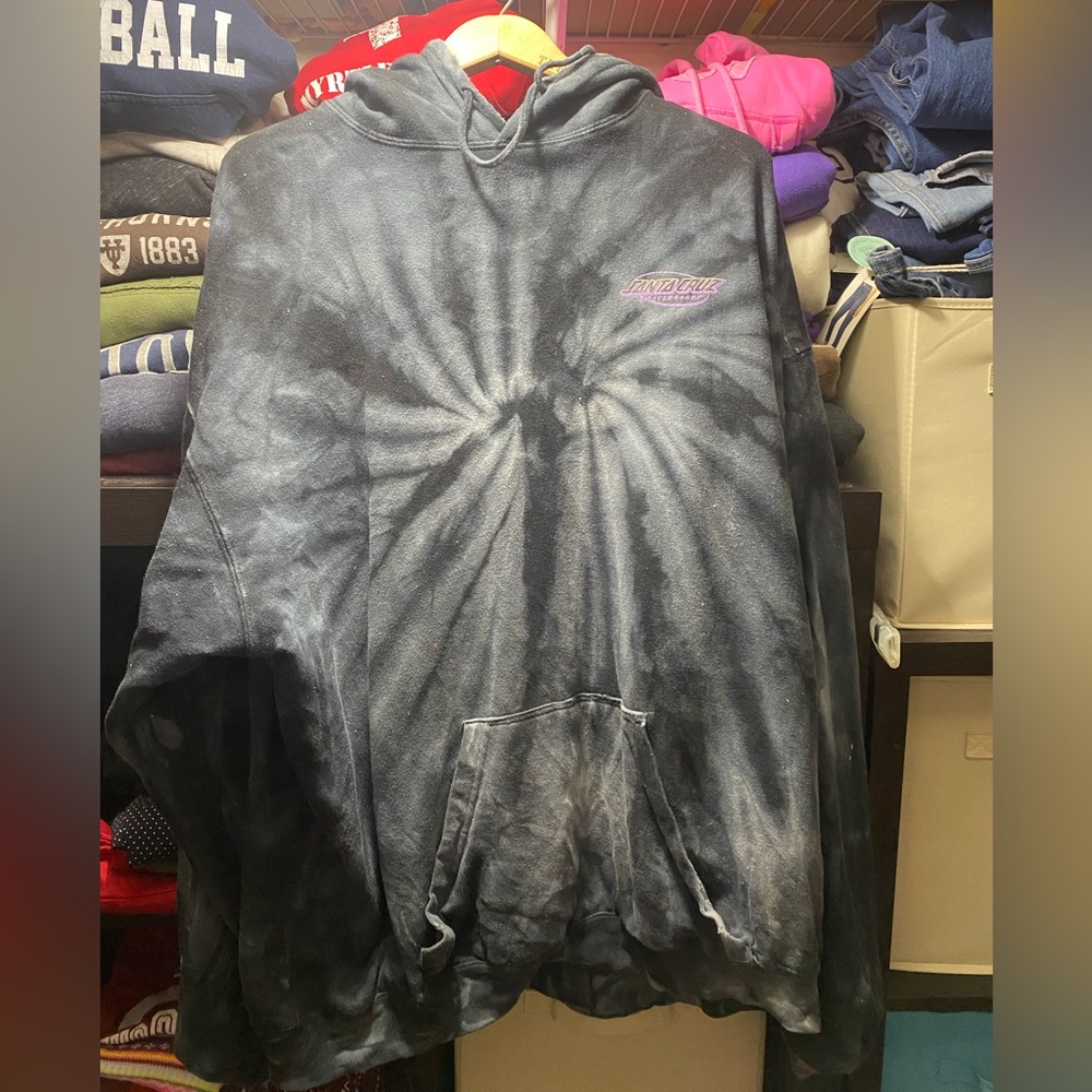 Black and White tie die Santa Cruz sweater with vapour wave style logo